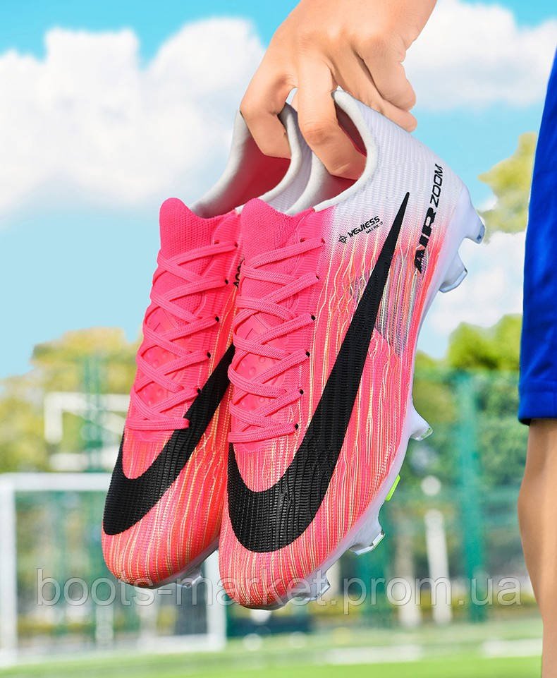 Футбольные бутсы Tezaz Air Zoom Mercurial FG (розовые с белым)