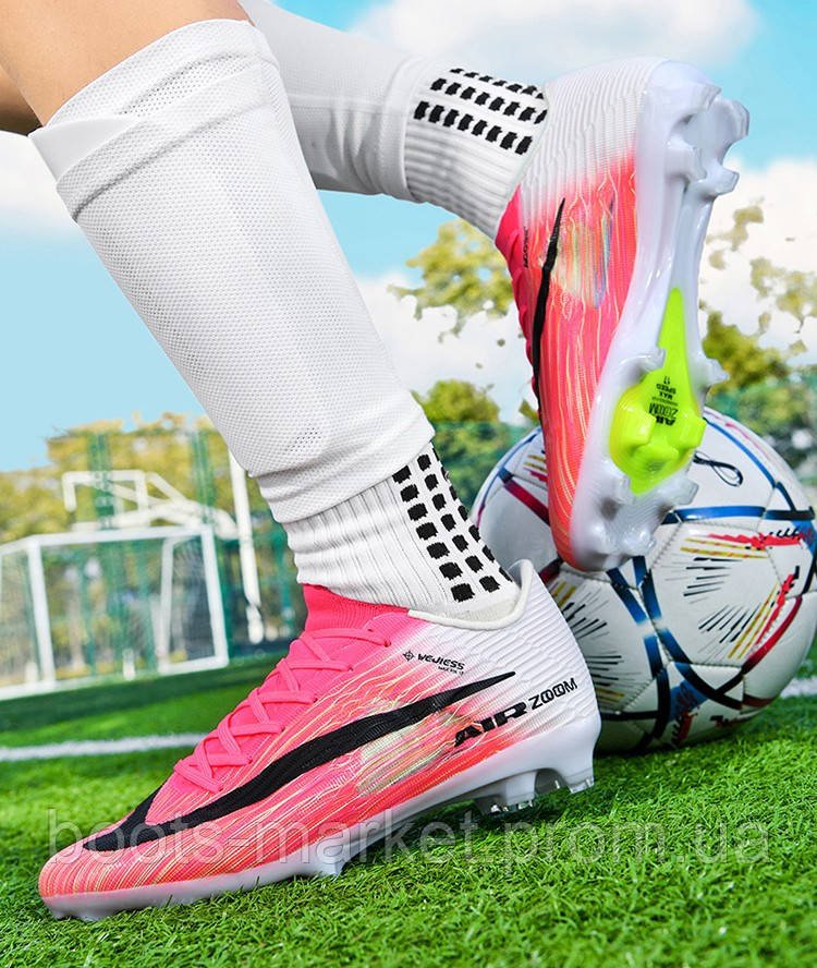 Футбольные бутсы Tezaz Air Zoom Mercurial FG (розовые с белым)