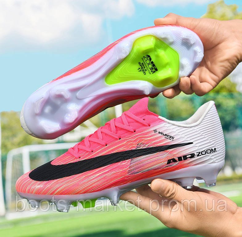 Футбольные бутсы Tezaz Air Zoom Mercurial FG (розовые с белым)