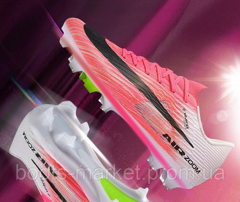 Футбольные бутсы Tezaz Air Zoom Mercurial FG (розовые с белым)