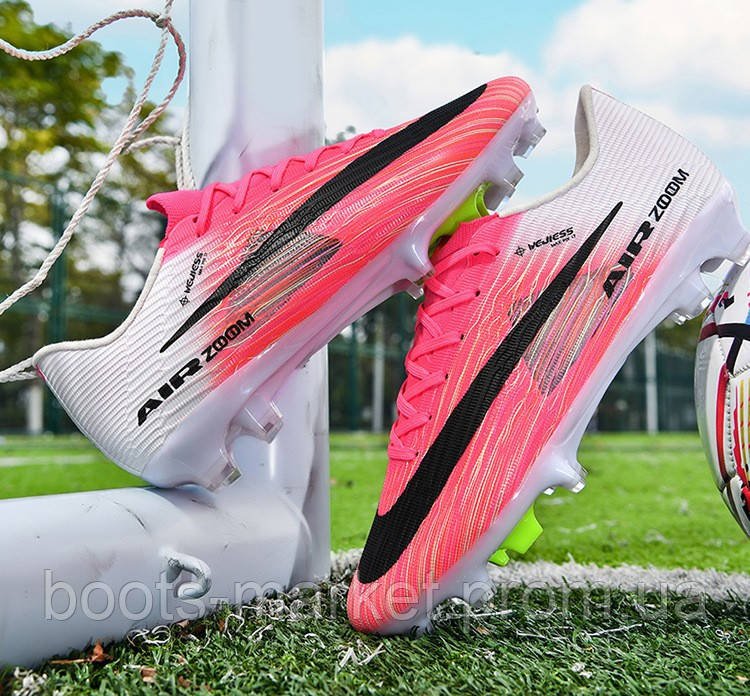 Футбольні бутси Tezaz Air Zoom Mercurial FG (рожеві з білим) | Копи для футболу з пластиковими шипами