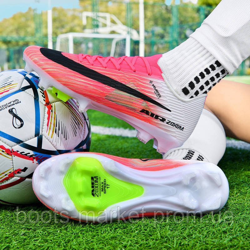 Футбольные бутсы Tezaz Air Zoom Mercurial FG (розовые с белым)