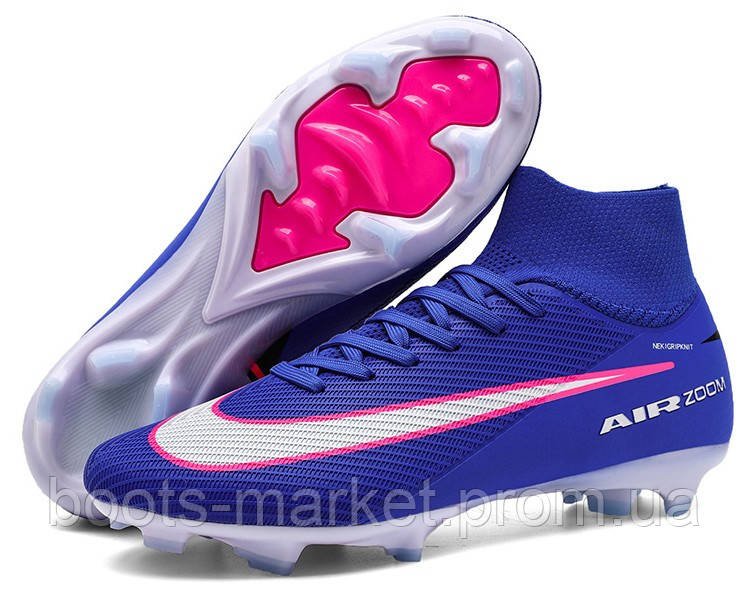 Футбольные бутсы Tezaz Mercurial Superfly FG с носком (синие)