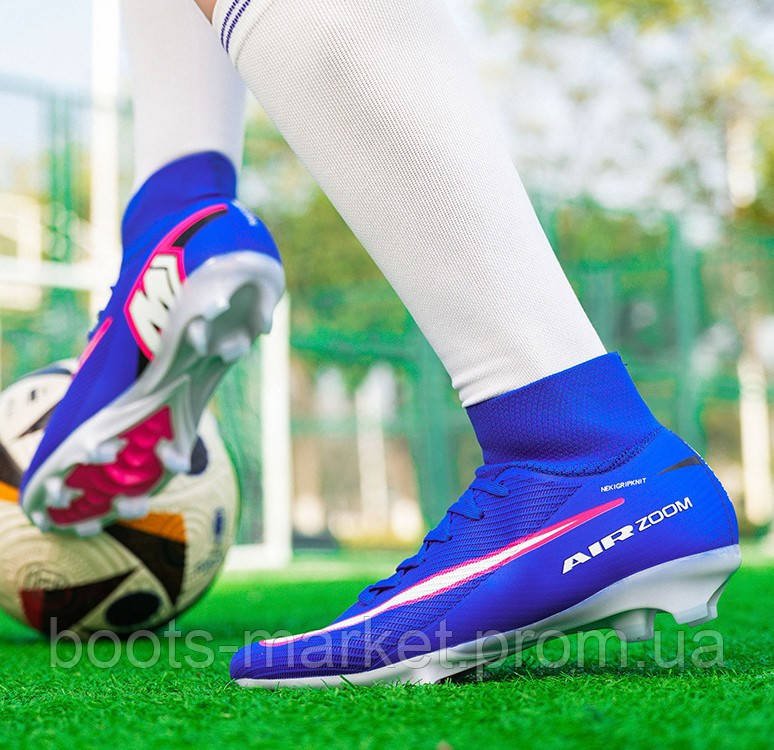 Футбольные бутсы Tezaz Mercurial Superfly FG с носком (синие)