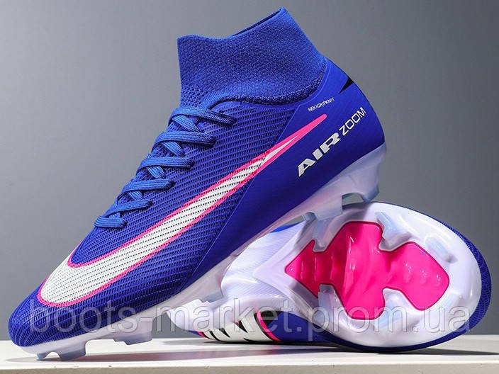 Футбольные бутсы Tezaz Mercurial Superfly FG с носком (синие)