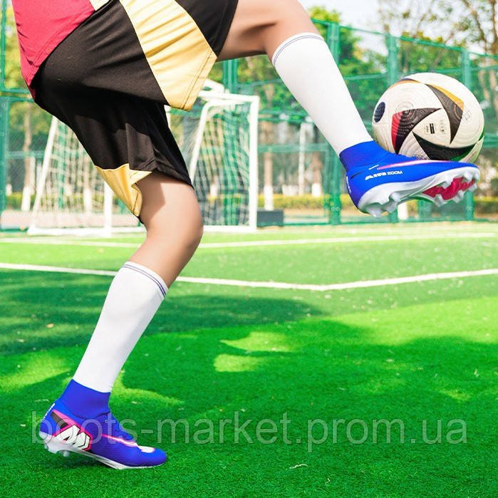 Футбольные бутсы Tezaz Mercurial Superfly FG с носком (синие)