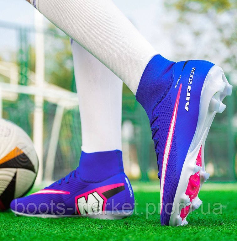 Футбольные бутсы Tezaz Mercurial Superfly FG с носком (синие)