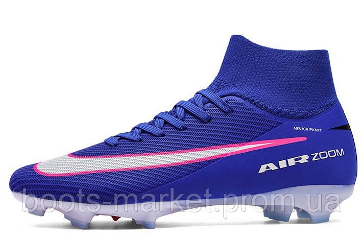 Футбольные бутсы Tezaz Mercurial Superfly FG с носком (синие)