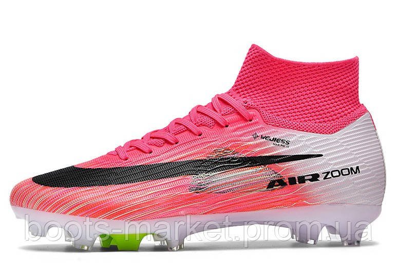 Футбольные бутсы Tezaz Mercurial Superfly FG с носком (розовые)
