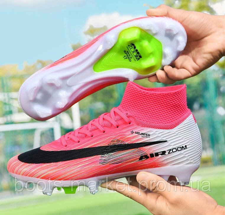 Футбольные бутсы Tezaz Mercurial Superfly FG с носком (розовые)