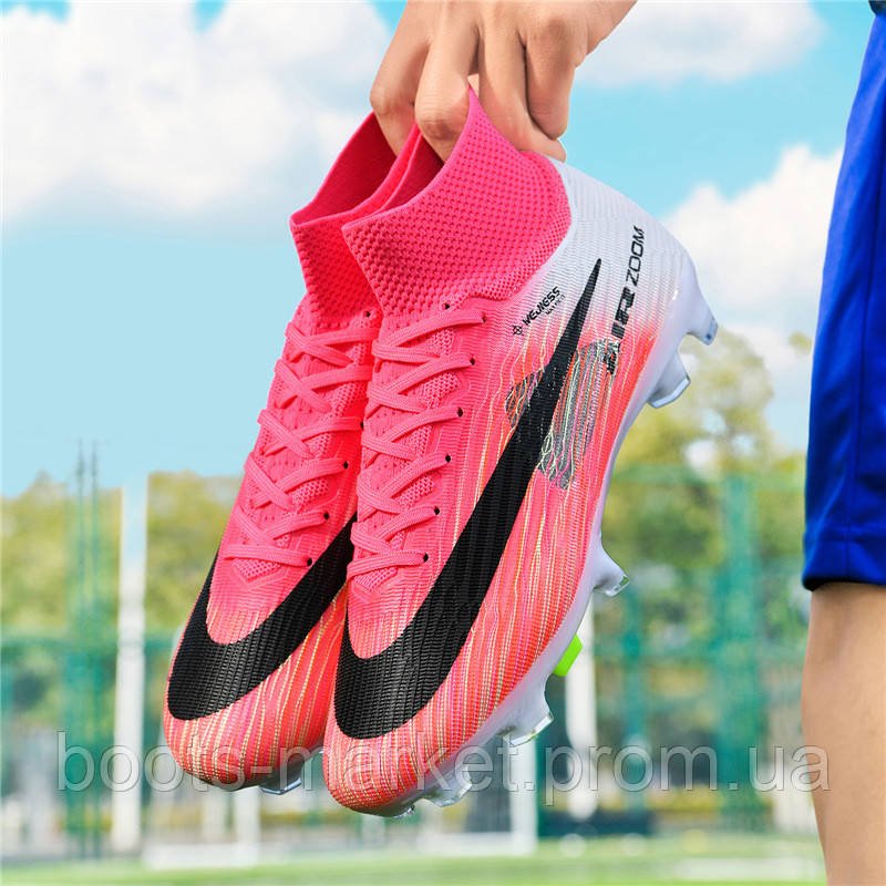 Футбольные бутсы Tezaz Mercurial Superfly FG с носком (розовые)