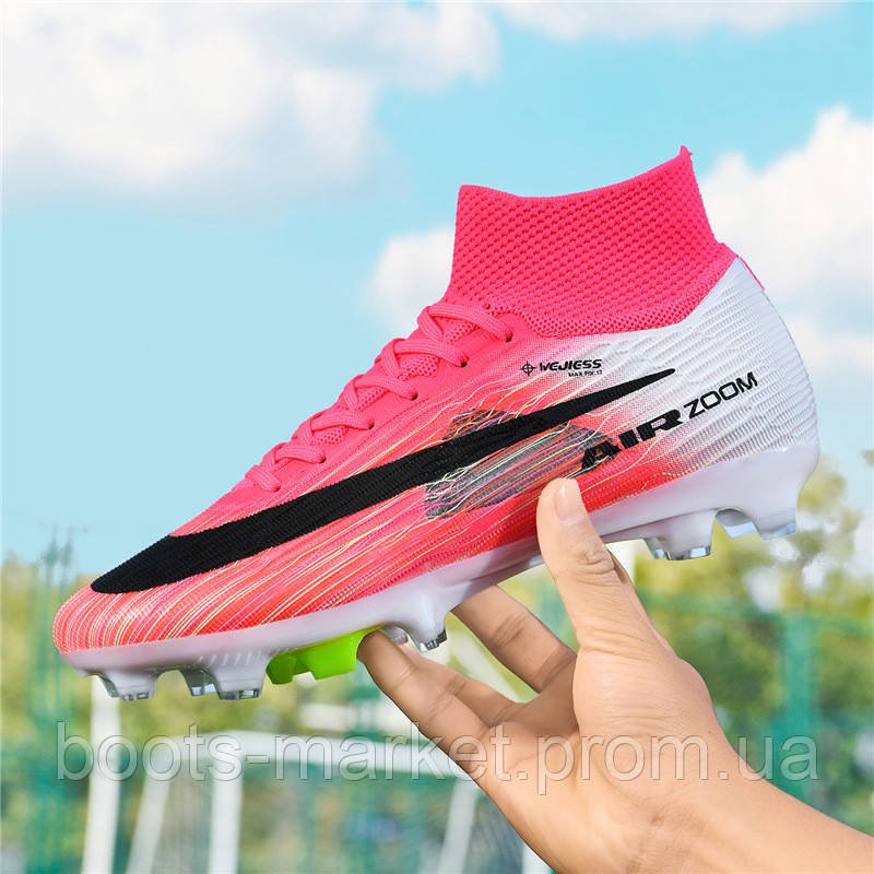 Футбольные бутсы Tezaz Mercurial Superfly FG с носком (розовые)