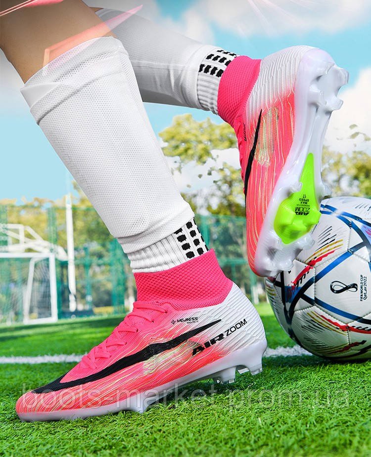 Футбольные бутсы Tezaz Mercurial Superfly FG с носком (розовые)