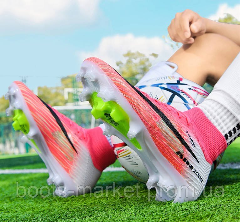 Футбольные бутсы Tezaz Mercurial Superfly FG с носком (розовые)