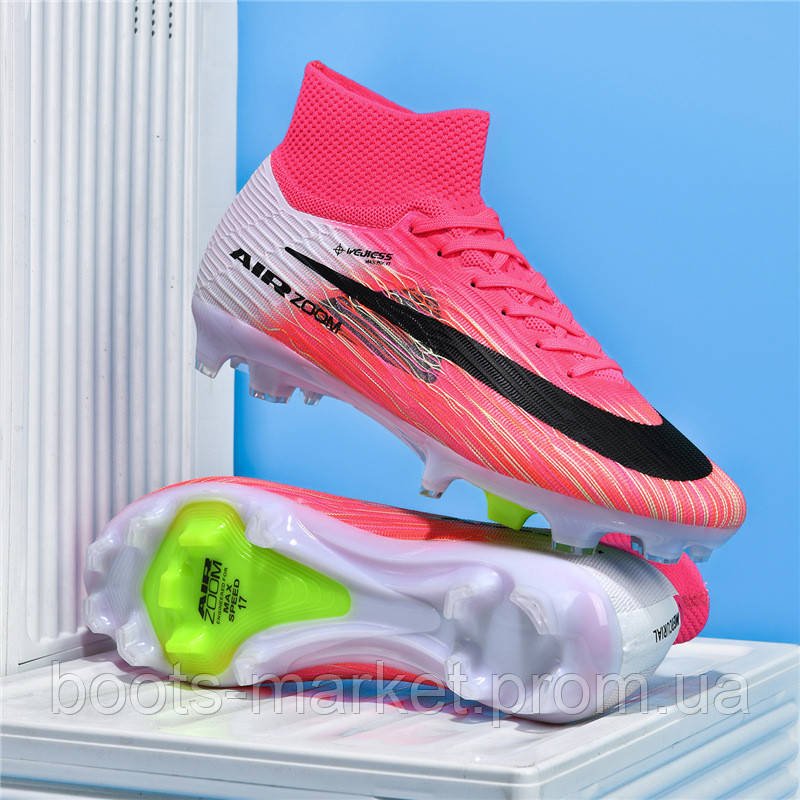 Футбольні бутси Tezaz Mercurial Superfly FG з носком (рожеві) | Копи для футболу високі