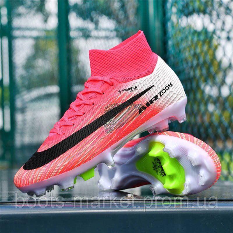 Футбольные бутсы Tezaz Mercurial Superfly FG с носком (розовые)