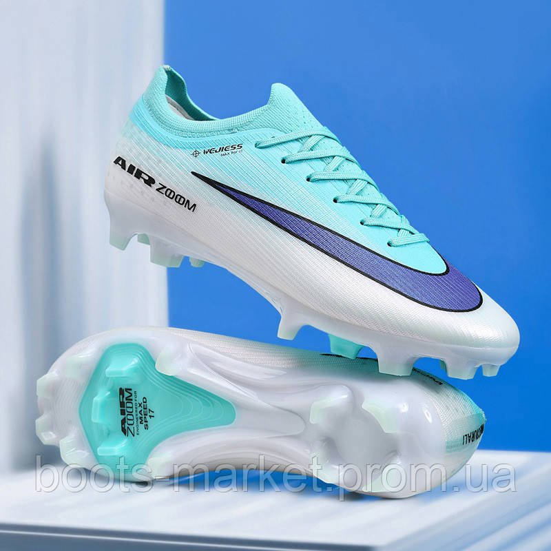 Футбольные бутсы Tezaz Air Zoom Mercurial FG (бирбзовые с белым)