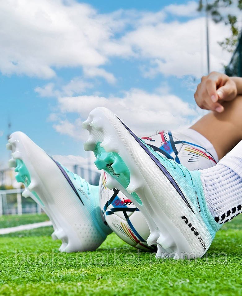 Футбольные бутсы Tezaz Air Zoom Mercurial FG (бирбзовые с белым)