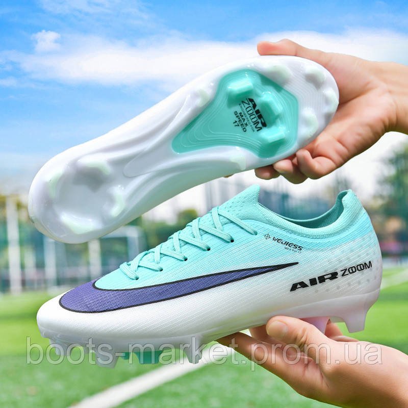 Футбольные бутсы Tezaz Air Zoom Mercurial FG (бирбзовые с белым)