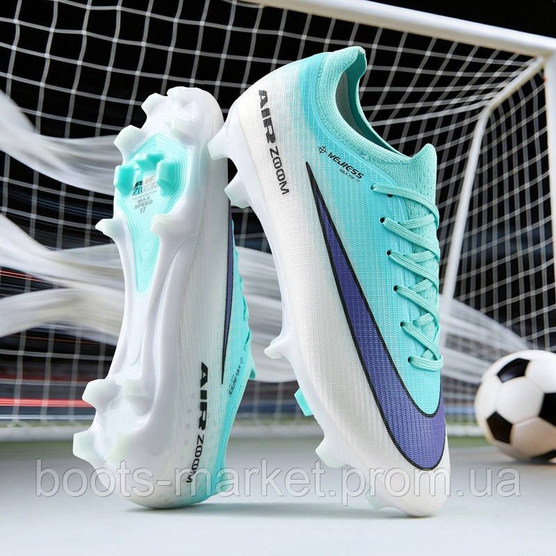 Футбольные бутсы Tezaz Air Zoom Mercurial FG (бирбзовые с белым)