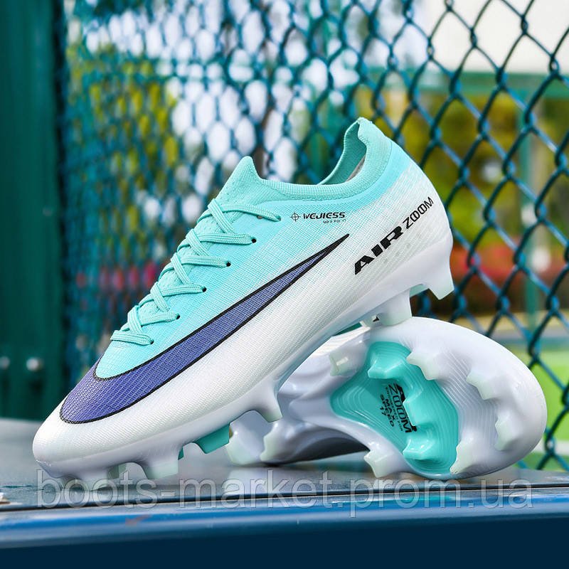 Футбольные бутсы Tezaz Air Zoom Mercurial FG (бирбзовые с белым)