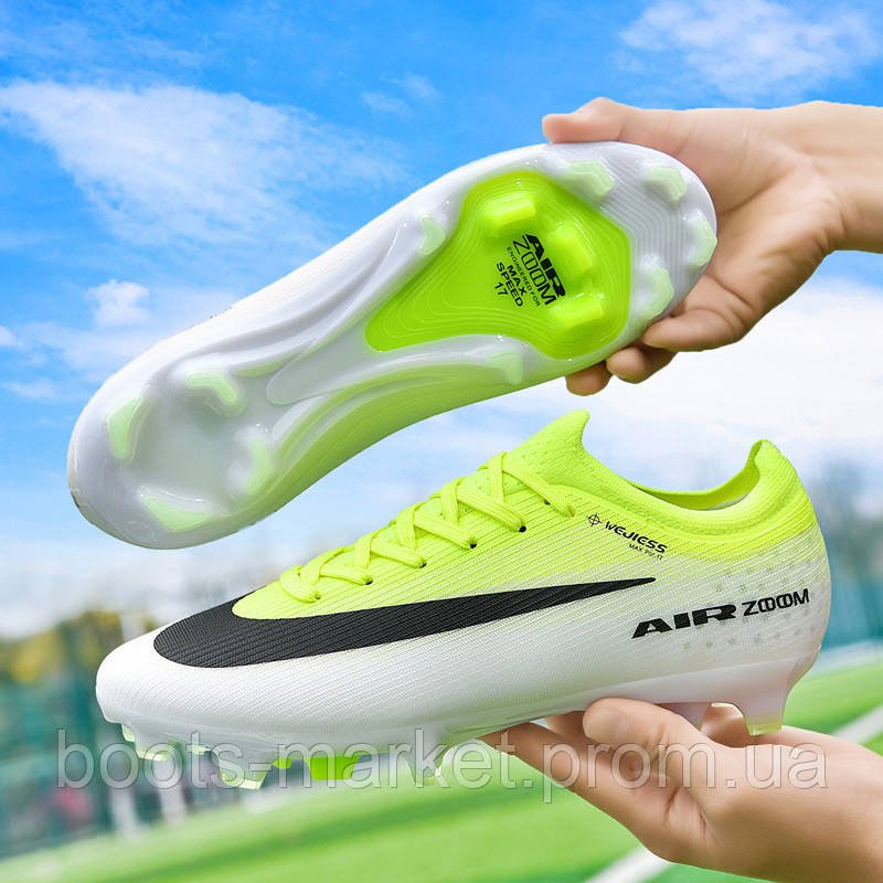 Футбольні бутси Tezaz Air Zoom Mercurial FG (жовто з білим) | Копи для футболу з пластиковими шипами