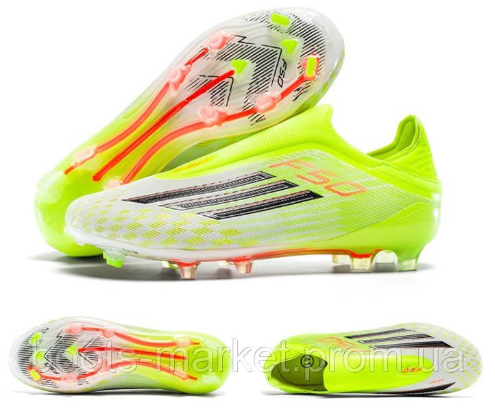 Футбольные бутсы F50 Laceless без шнурков FG — Салатовые