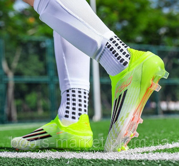 Футбольные бутсы F50 Laceless без шнурков FG — Салатовые