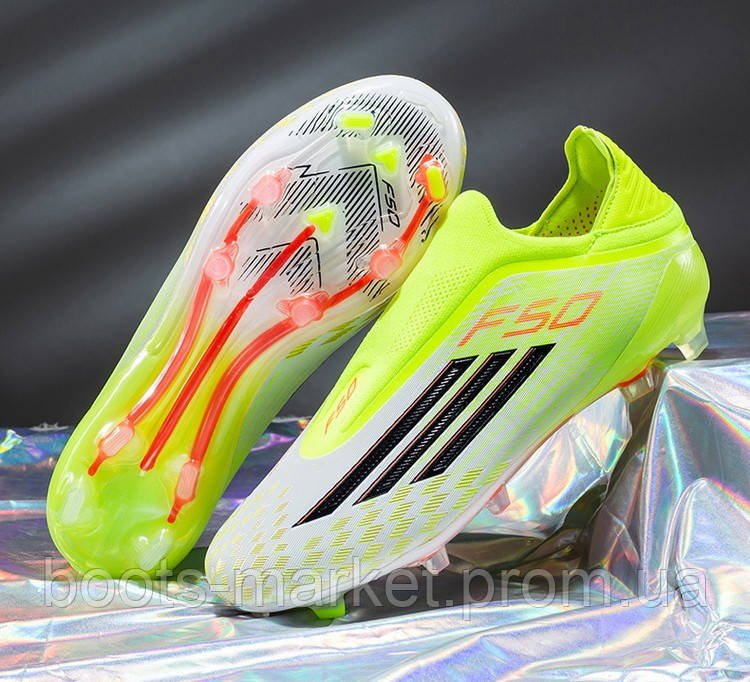 Футбольные бутсы F50 Laceless без шнурков FG — Салатовые