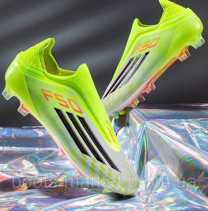 Футбольные бутсы F50 Laceless без шнурков FG — Салатовые