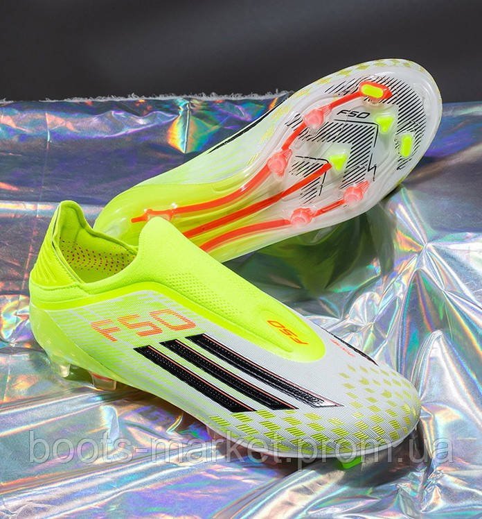 Футбольные бутсы F50 Laceless без шнурков FG — Салатовые