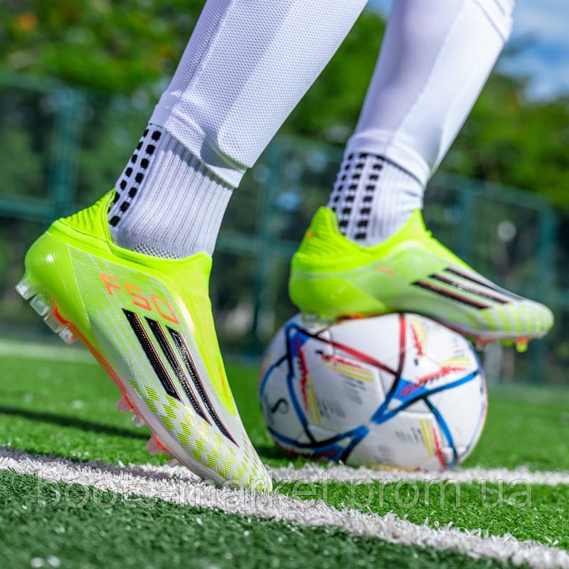 Футбольные бутсы F50 Laceless без шнурков FG — Салатовые