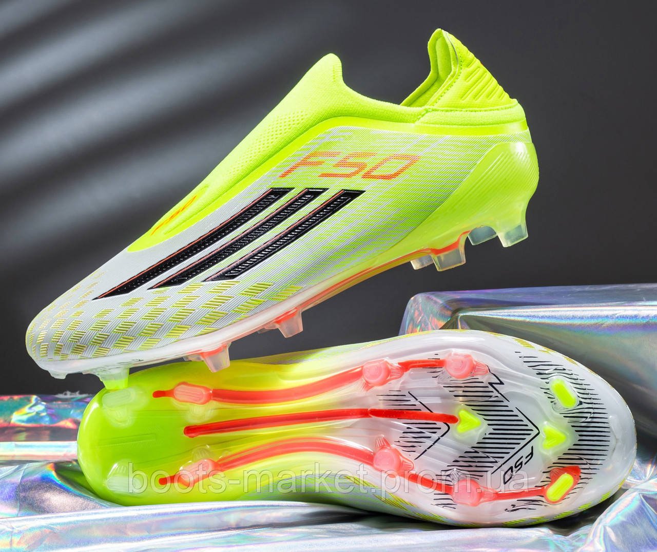 Футбольные бутсы F50 Laceless без шнурков FG — Салатовые