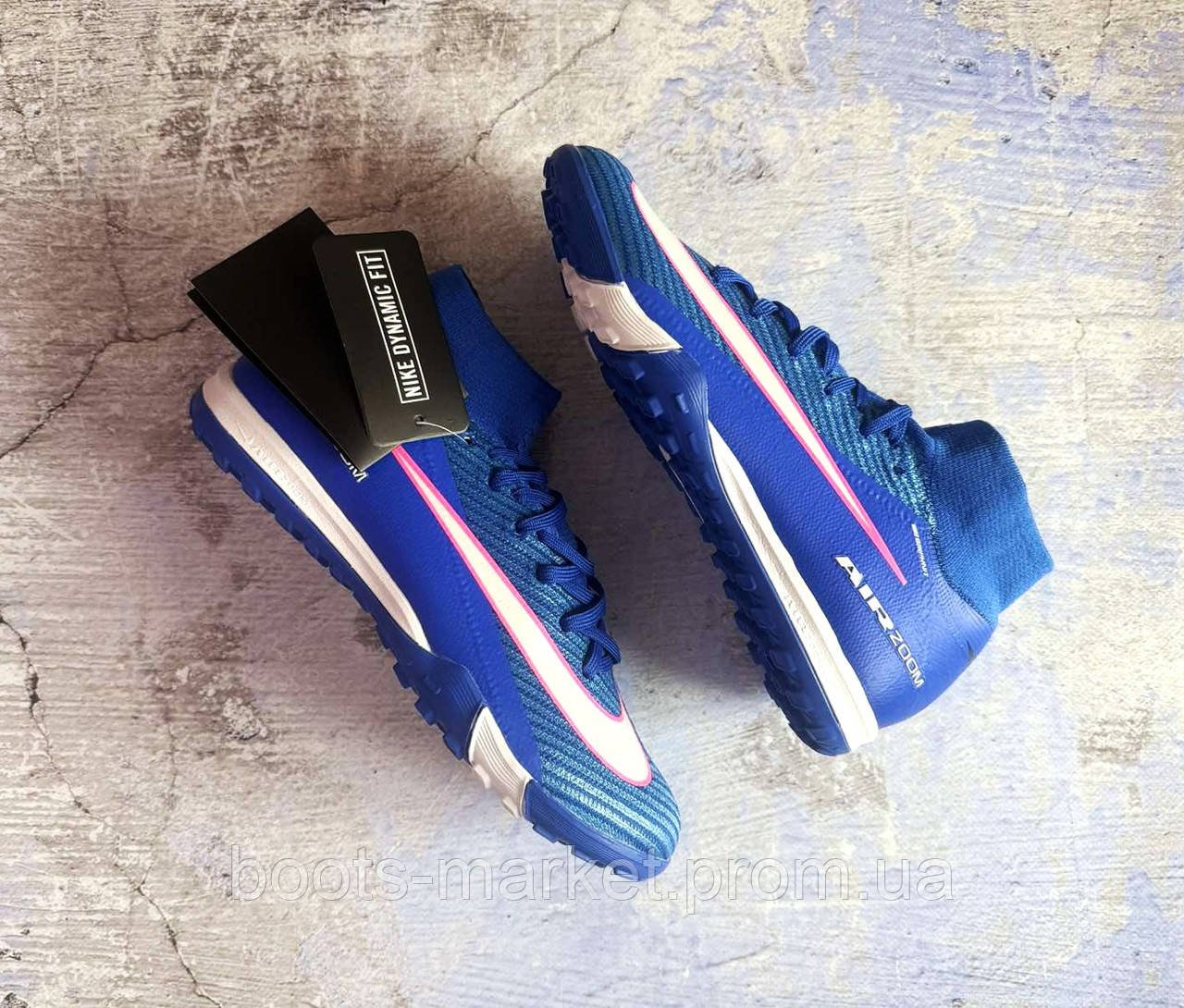 Футбольні сороконіжки Air Zoom Mercurial Superfly X TF сині з рожевим свушем