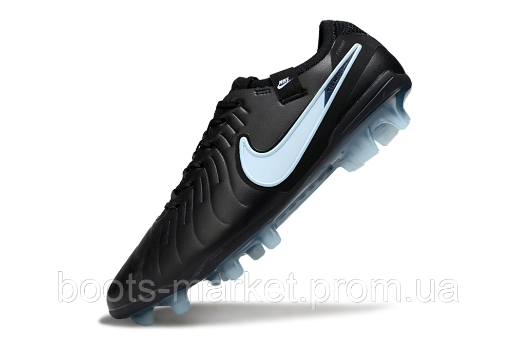 Футбольні бутси Tiempo Legend 10 FG чорні з блакитним | бутси темпо 10