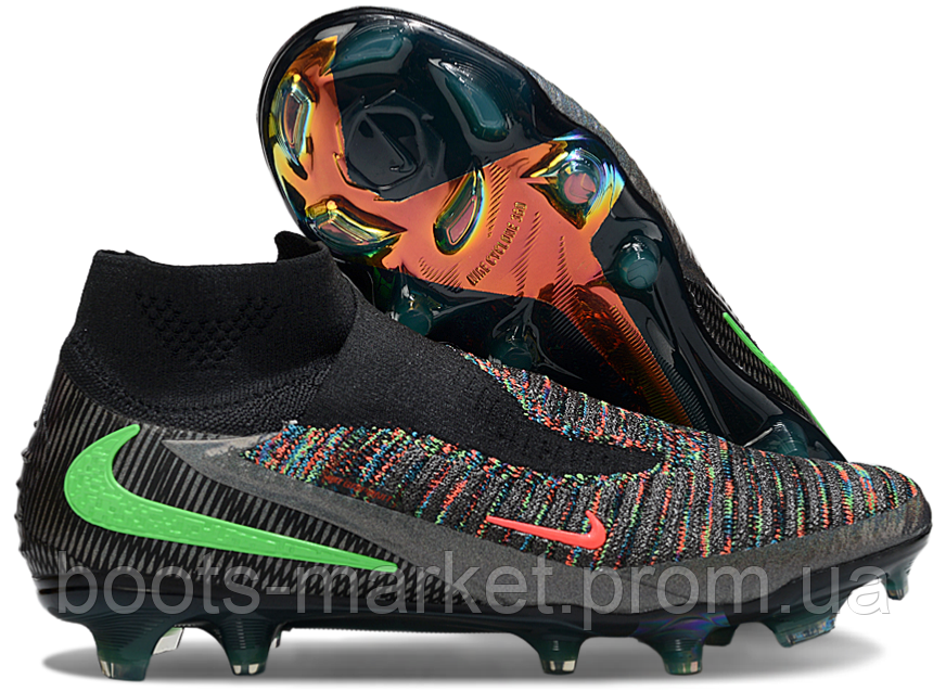 Футбольні бутси Phantom GX 3 FG (Multicolor / Чорні) зі шкарпеткою — футбольне взуття Фантом