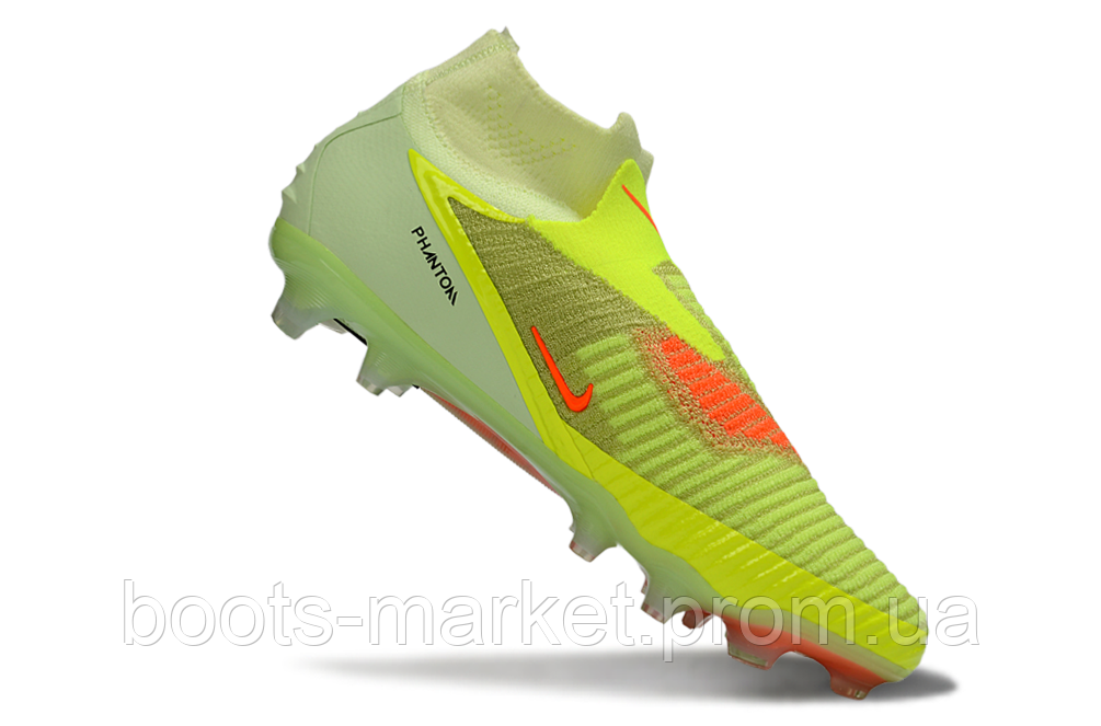 Футбольні бутси Hypervenom Phantom I FG (салатові) зі шкарпеткою — Чоловіче футбольне взуття Гіпервеном