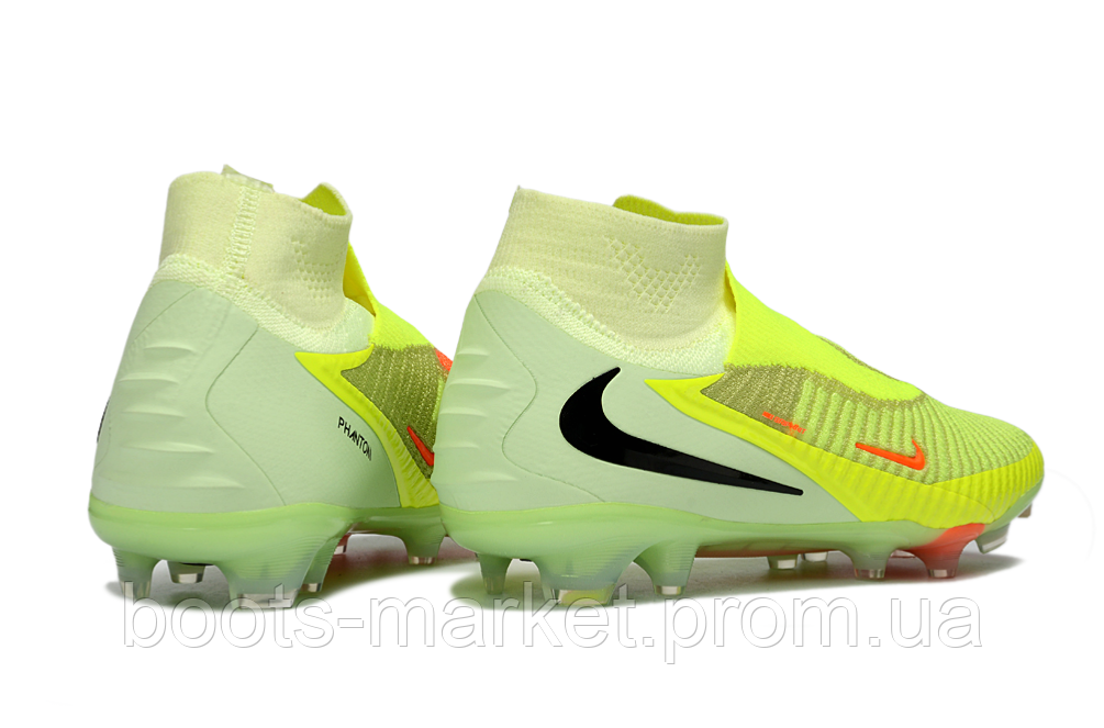 Футбольні бутси Hypervenom Phantom I FG (салатові) зі шкарпеткою — Чоловіче футбольне взуття Гіпервеном