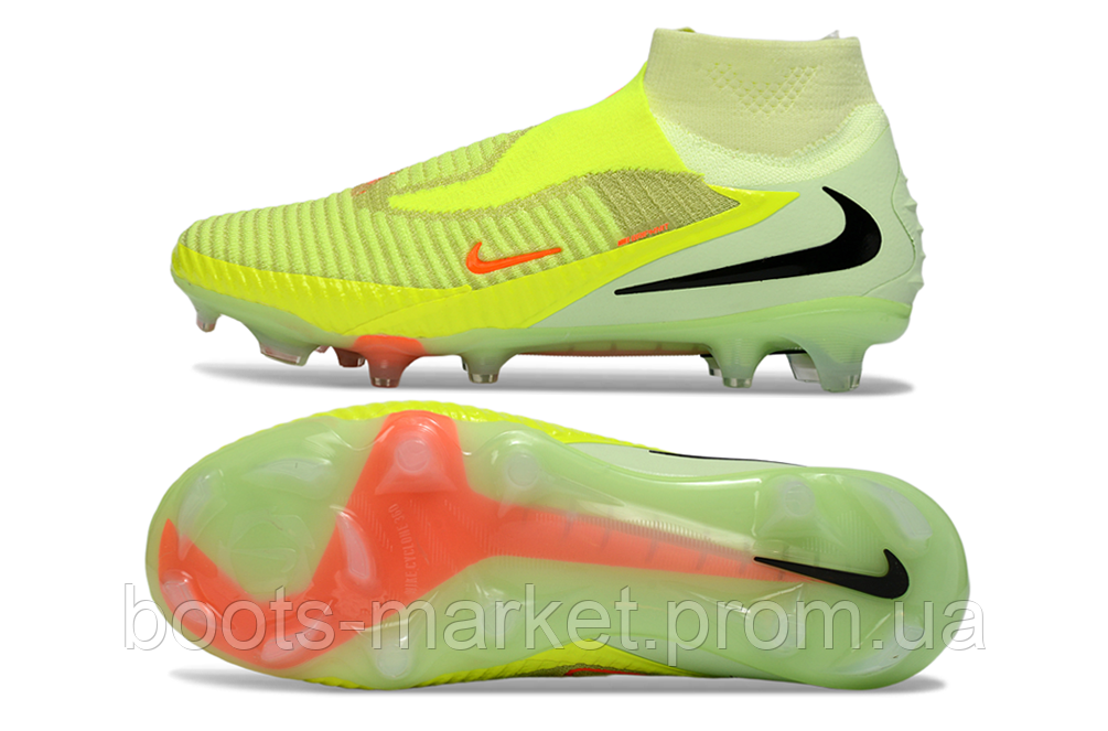 Футбольні бутси Hypervenom Phantom I FG (салатові) зі шкарпеткою — Чоловіче футбольне взуття Гіпервеном