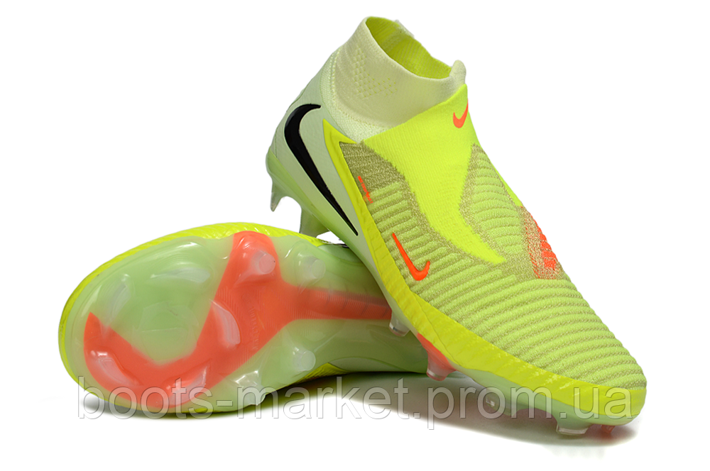 Футбольні бутси Hypervenom Phantom I FG (салатові) зі шкарпеткою — Чоловіче футбольне взуття Гіпервеном