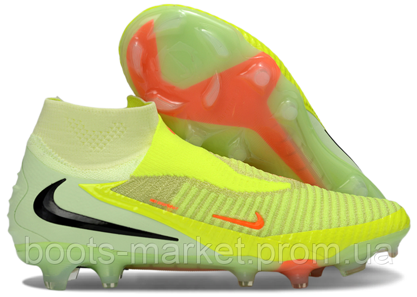 Футбольні бутси Hypervenom Phantom I FG (салатові) зі шкарпеткою — Чоловіче футбольне взуття Гіпервеном