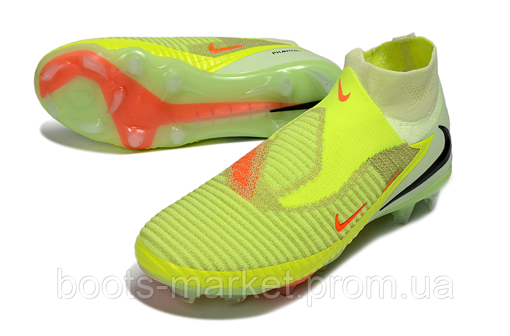 Футбольні бутси Hypervenom Phantom I FG (салатові) зі шкарпеткою — Чоловіче футбольне взуття Гіпервеном