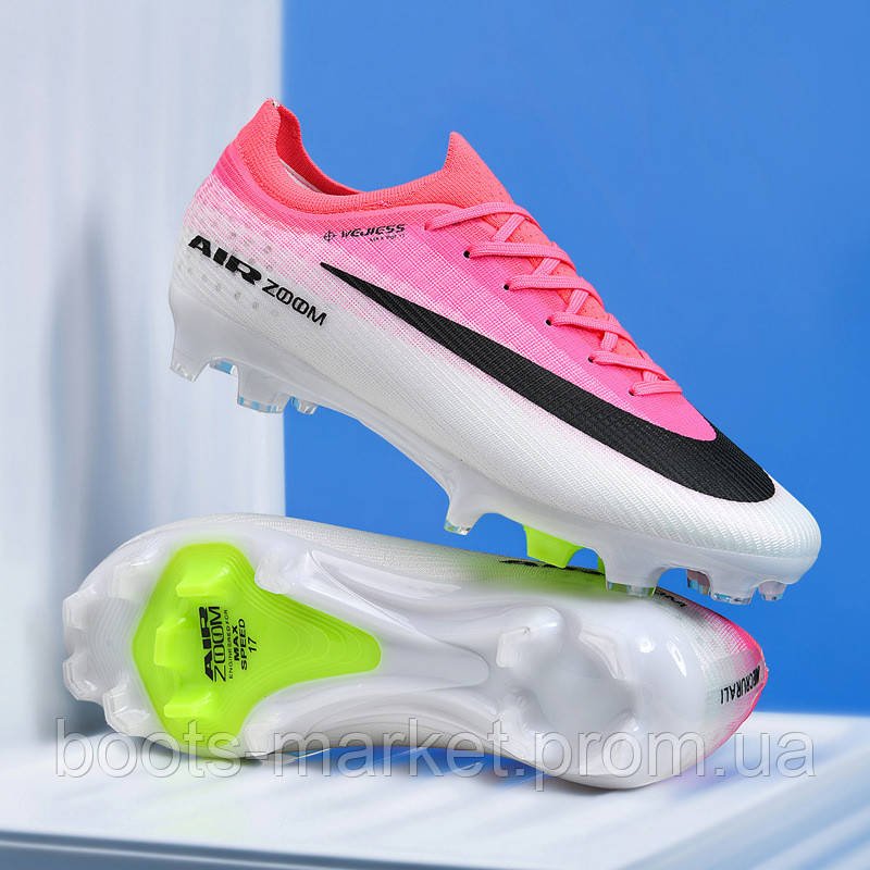 Футбольные бутсы Air Zoom с эластичным носком, бело-розовые