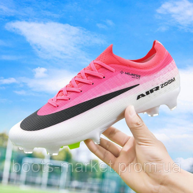 Футбольные бутсы Air Zoom с эластичным носком, бело-розовые