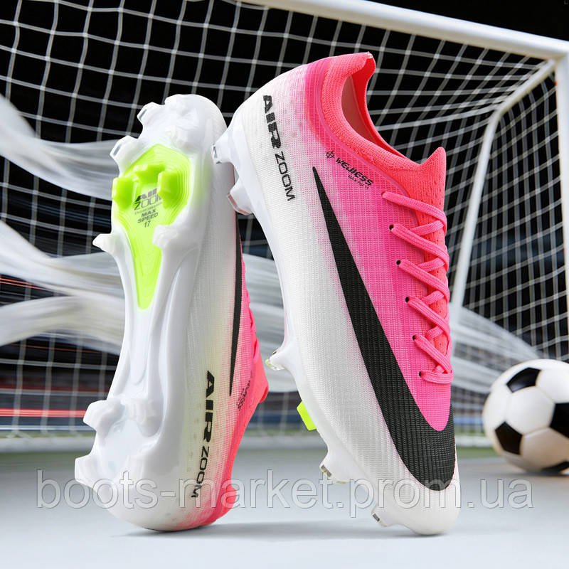 Футбольные бутсы Air Zoom с эластичным носком, бело-розовые