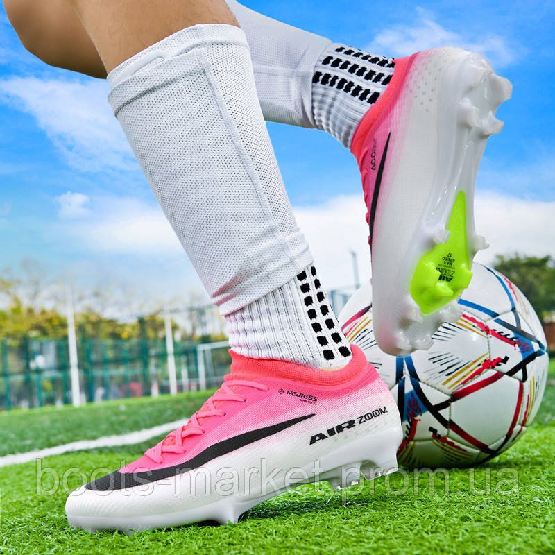 Футбольные бутсы Air Zoom с эластичным носком, бело-розовые